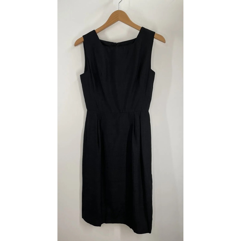 VTG 60s Little Black Dress Pencil Wiggle Square Side Arm Hole Pockets 38" Chest - Picture 2 of 13